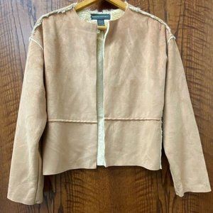Banana Republic Faux Suede Leather Sheepskin open front cropped jacket